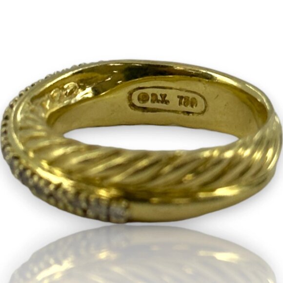 David Yurman 18kt Yellow Gold 750 Twist Band Crossover Ring Diamonds Size 6.75 - Picture 3 of 6